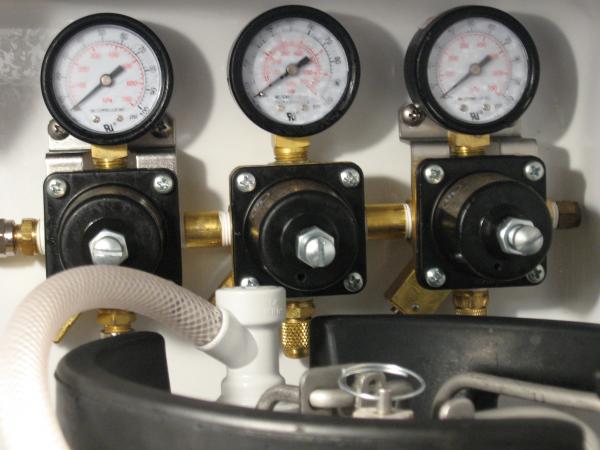 gauge set to allow for custom CO2 pressures on each Keg