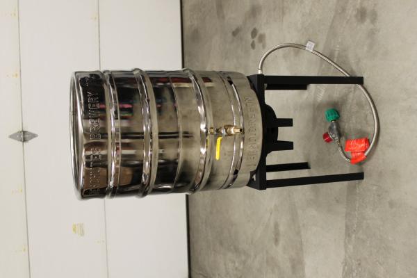 Keggle on burner stand.