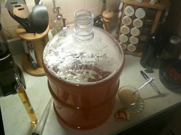 cooper's ale yeast, 3lbs honey, pastuerized juice