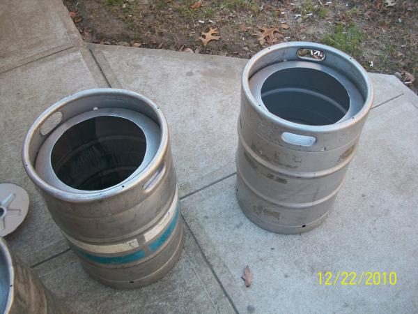 Keg Conversion - This is the start of what my new setup will be using.  Used an angle grinder to cut the tops off.  Still have to drill the holes for the fittings.
