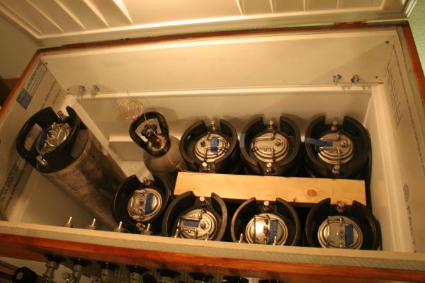 Inside, testing the keg positioning.