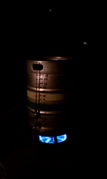 The KAB6 going to town on the first boil with my new three keggle system and my first batch at my house.  Memorial Day 2011.