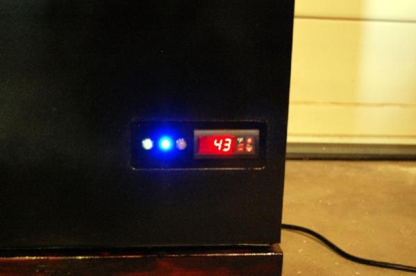 Love controller panel.  Sheet aluminum.  Lights for power, compressor on, and lid open