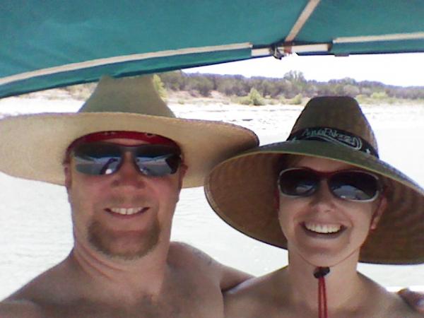 Wife and I on the boat on Lake Travis