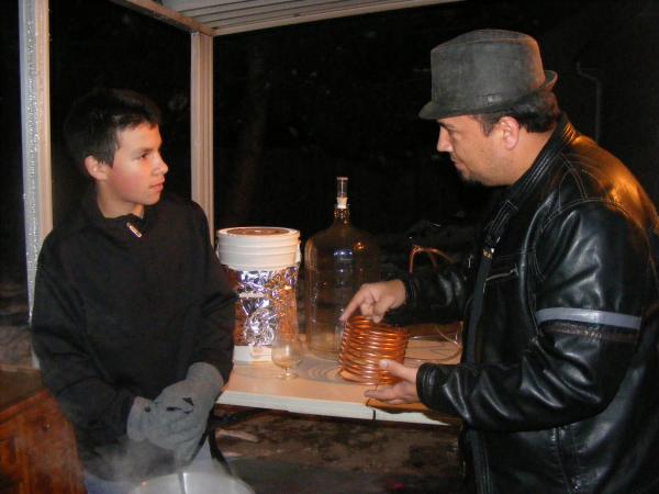 Father teaching son.
