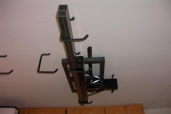 Brew structure hanging from the ceiling of the garage.