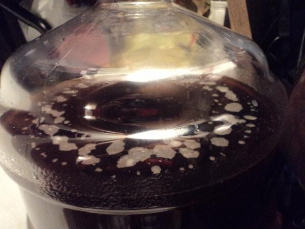 Red ale in secondary fermentation.