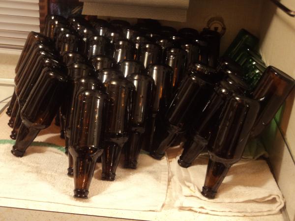 Cleaned and sanitized bottles drying.