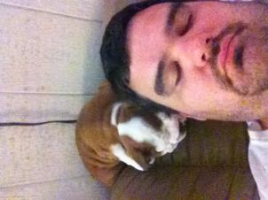 Me and Peaches. My 6 week old English Bulldog