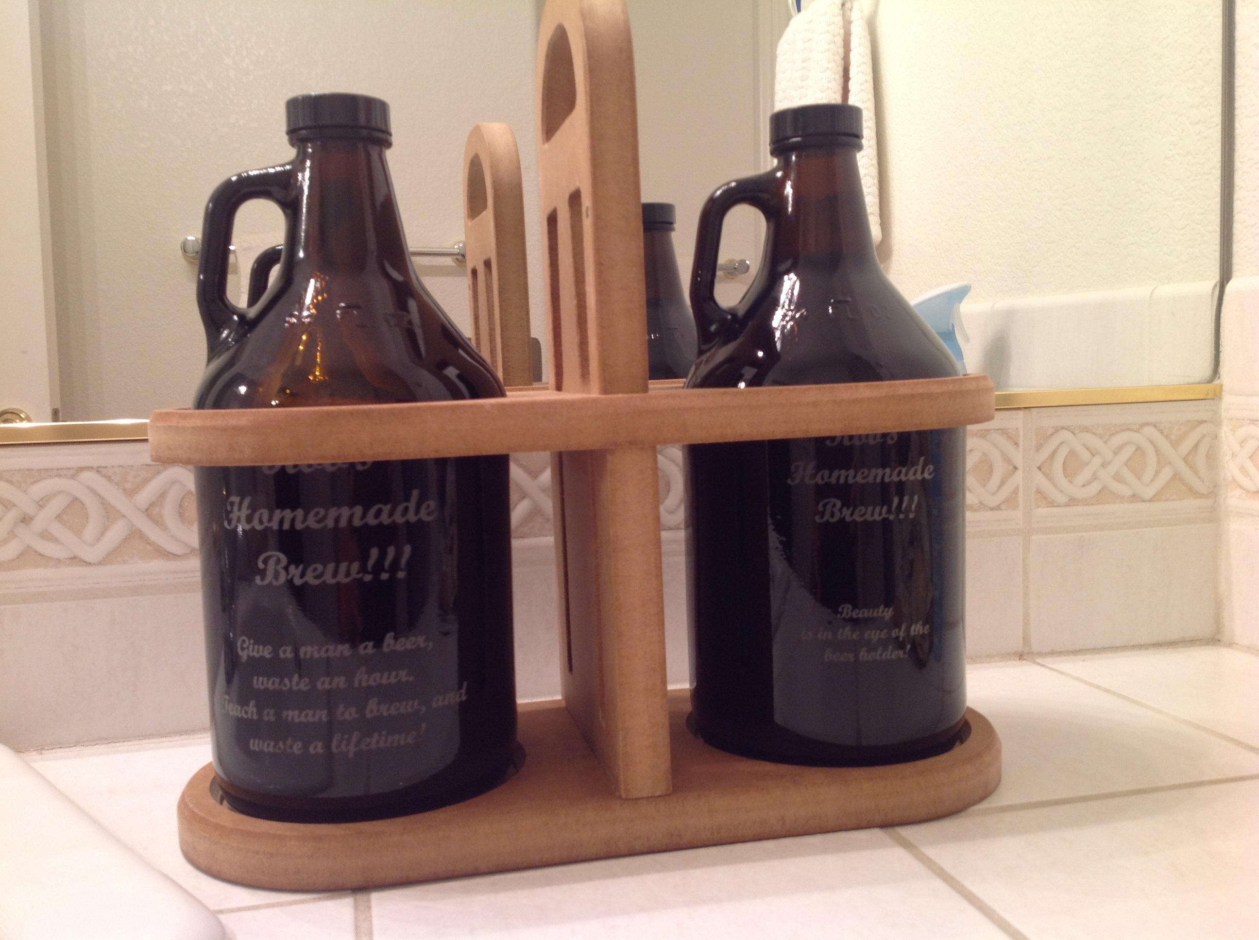 Sturdy Home Brew Carriers and Custom Laser Engraved Glasses