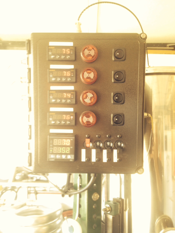 Control panel with PID controllers, all from Auber Instruments.