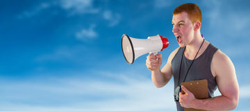 composite-image-angry-personal-trainer-yelling-megaphone-against-blue-sky-66194239.jpg