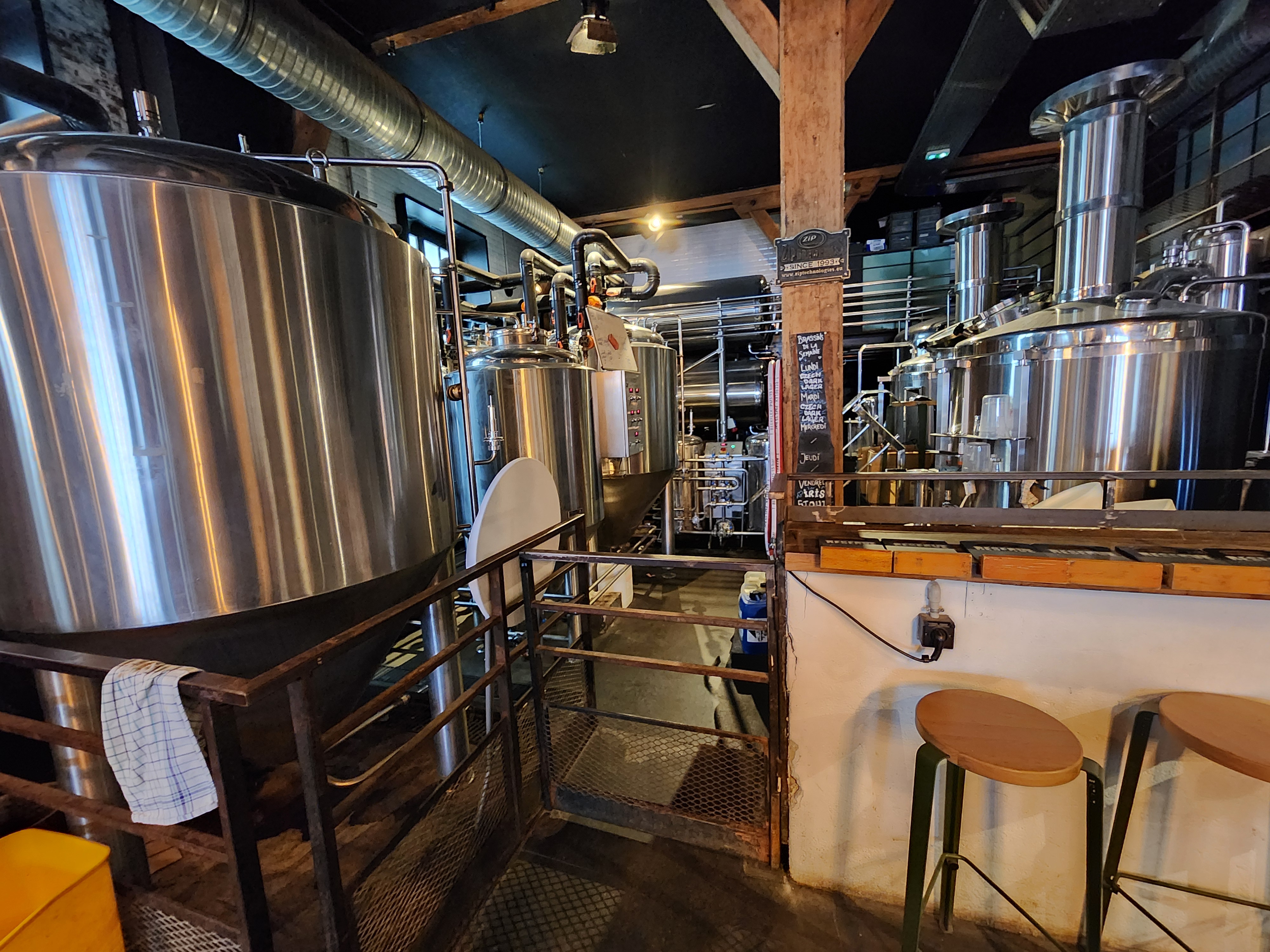 Stainless steel brewing equipment and a bar top