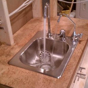 Hot and cold water and filtered water.