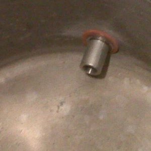 Inside HLT- This is the inside of the HLT. The valve sits just under an inch off the bottom of the kettle. I could have positioned it about 1/4 lower in hindsight.