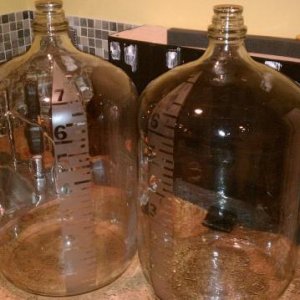 Etched graduated carboys.
