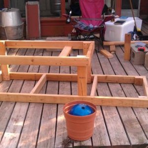 The basic frame all put together.  Only 2x4's and 2 1/2 inch decking screws.