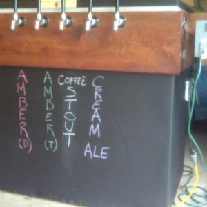 Keezer with 5 Perlick taps, temperature controller and a couple of coats of chalkboard paint.