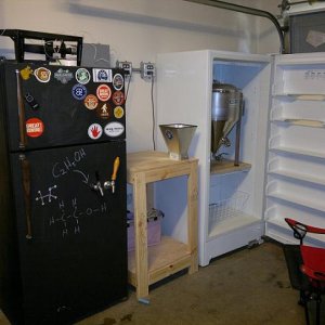 Serving fridge, mill, and fermenter