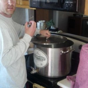 Bobby heating some water