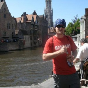Drinking a great wit beer in Brugge.