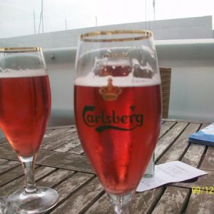 Drinking a true German Kriek while in Trevumunde Germany