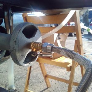 Burner, air adjustement removed for testing, we drilled the hole a bit, a little under 1/8".