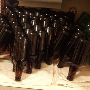 Cleaned and sanitized bottles drying.