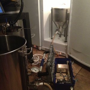 Pumping the wort into the fermenter through the plate chiller