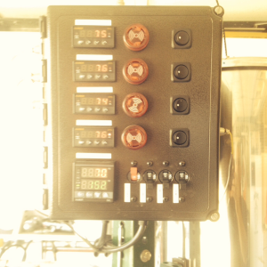 Control panel with PID controllers, all from Auber Instruments.