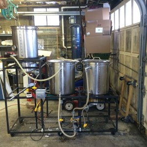 Three vessel direct fire mash brewstand