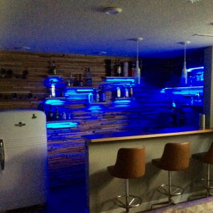 Bar with the blue lights on.