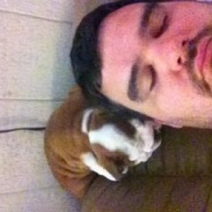 Me and Peaches. My 6 week old English Bulldog